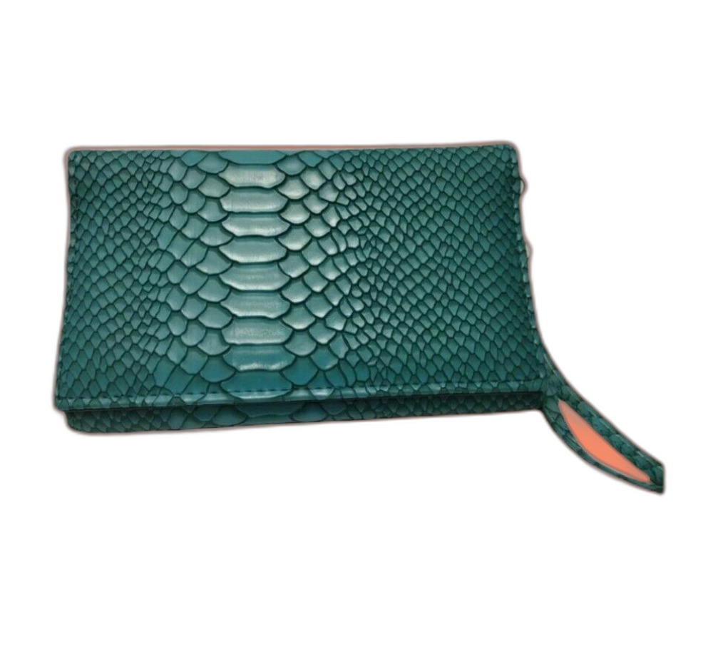 Just Solutions Green Reptile Pattern Wristlet Triangle Clutch Handbag Purse